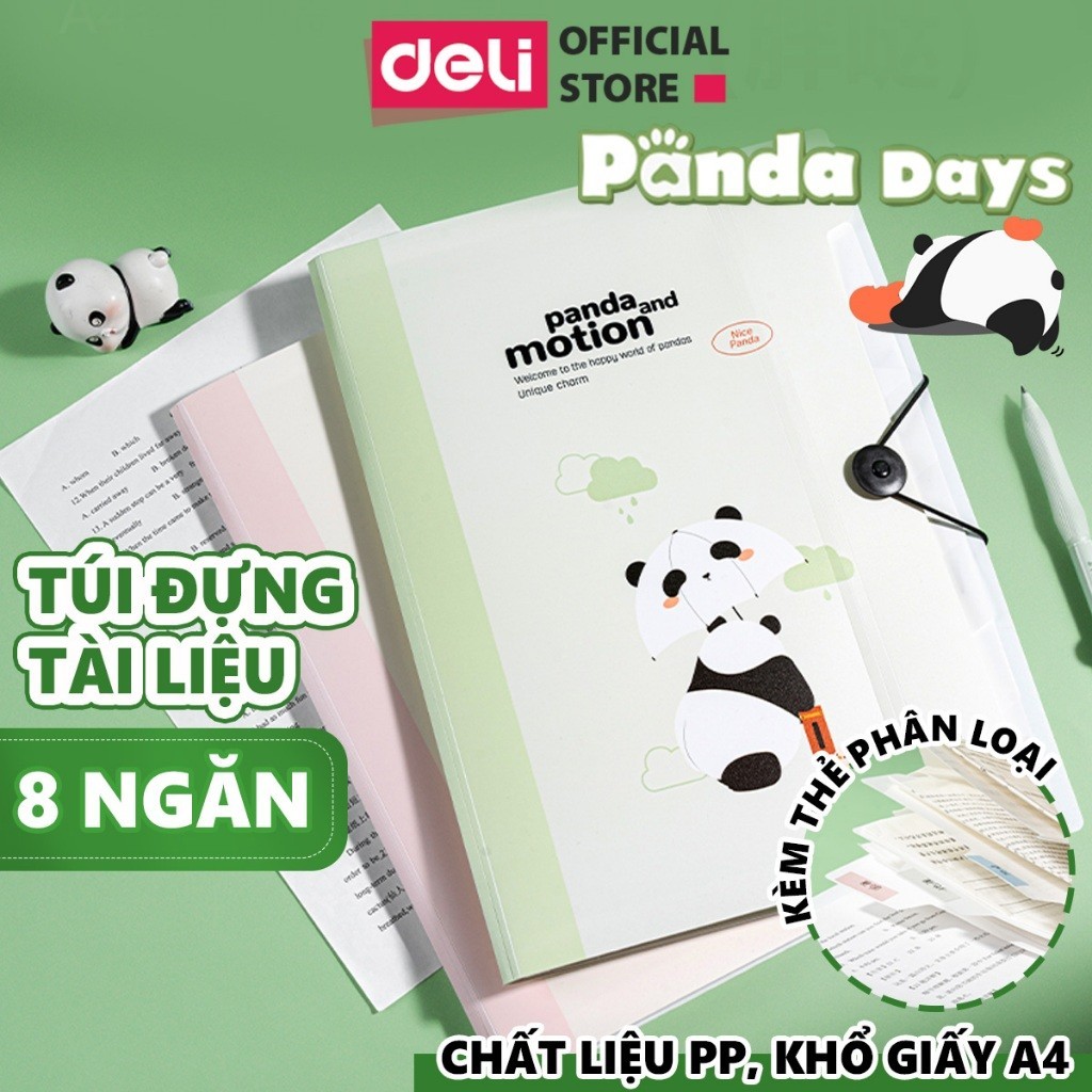 [Deli] Cặp Tài Liệu A4 8 Ngăn – Túi File PP Cao Cấp, Bền Đẹp, Dùng Cho Văn Phòng & Học Sinh