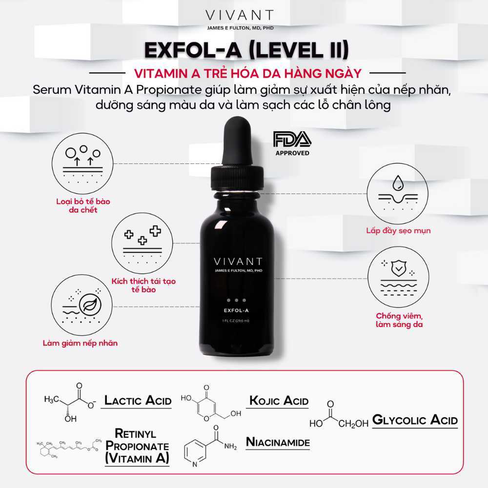 [HÀNG CÔNG TY]Serum Vivant Exfol-A,giảm mụn, giảm nám, giảm nhăn, chống lão hóa 30ML