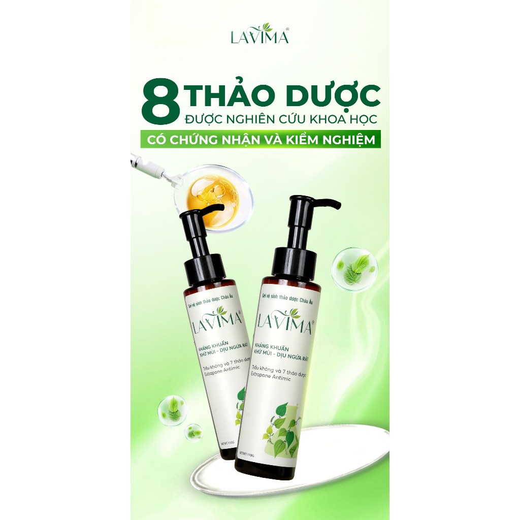 LAVIMA ( MẪU MỚI 110g)  Dung Dịch Vệ Sinh Thảo Dược Châu Âu, kháng khuẩn khử mùi, dịu ngứa rát
