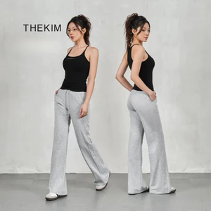 THEKIM Quần dài nỉ cotton cạp cao ống loe , phối đường line chìm nâng V3 thon gọn chân B249