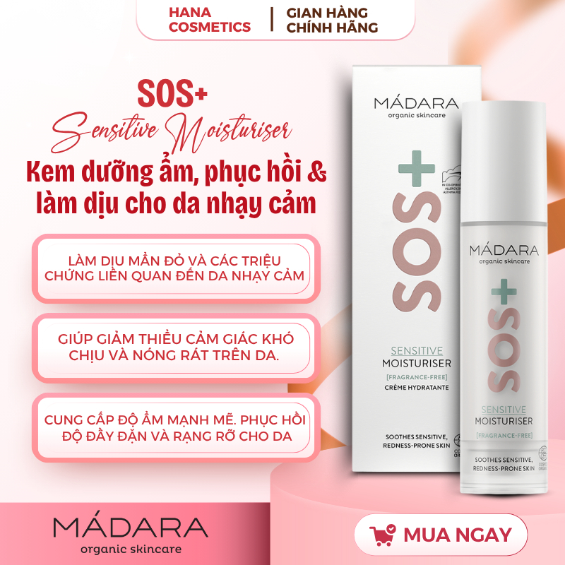 [HÀNG CÔNG TY] Kem dưỡng ẩm, phục hồi & làm dịu da nhạy cảm Mádara SOS+ SENSITIVE Moisturiser 50ml
