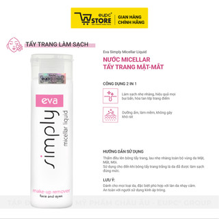 Nước Micellar tẩy trang Mặt-Mắt Không Cồn, An Toàn Cho Mắt Và Không Cần Rửa Lại Bằng Nước Eva Simply 200ml