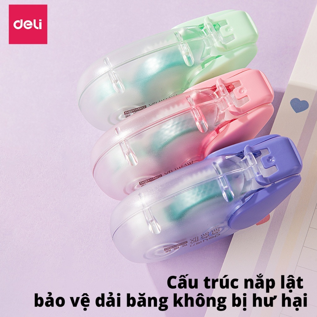 Băng Dính 2 Mặt Dạng Kéo Deli Băng Keo 2 Mặt 8m Có Thể Đổi Màu Có Nắp Siêu Bám Dính Gọn Nhẹ Tiện Lợi