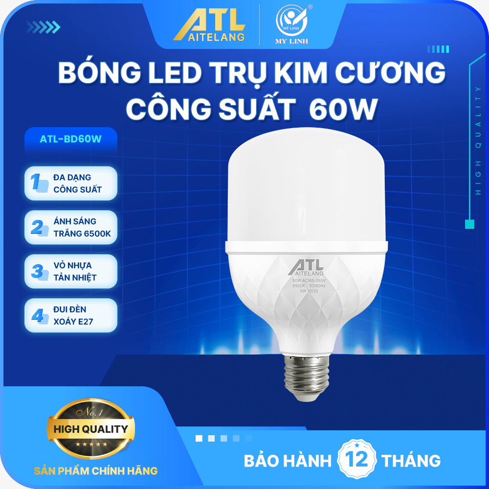 Bóng đèn Led trụ DW-SW0071A, hiệu ATL - 60W, loại bóng đơn dùng trong nhà, hoạt động bằng điện 220V