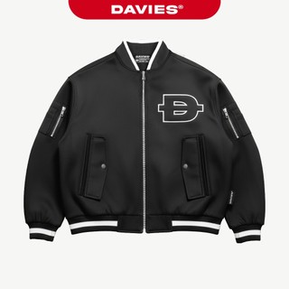 Áo khoác lửng thun xốp thêu chữ DAVIES túi hộp 2 tay phong cách hiphop bo chun đứng form POL Boxy Bomber Jacket |D-AK5