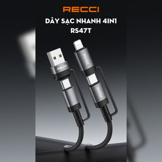 Dây sạc nhanh 4IN1 Recci RS47T CHÍNH HÃNG - Chuyển đổi linh hoạt đầu sạc USB, Type-C, Lightning | Phụ kiện ô tô ADG