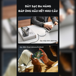 Dây sạc nhanh 4IN1 Recci RS47T CHÍNH HÃNG - Chuyển đổi linh hoạt đầu sạc USB, Type-C, Lightning | Phụ kiện ô tô ADG