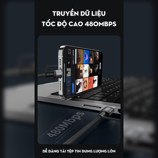 Dây sạc nhanh 4IN1 Recci RS47T CHÍNH HÃNG - Chuyển đổi linh hoạt đầu sạc USB, Type-C, Lightning | Phụ kiện ô tô ADG