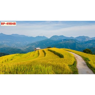 Tranh vải lụa kim sa thác nước thiên nhiên đầm sen, thác nước hùng vĩ khổ lớn