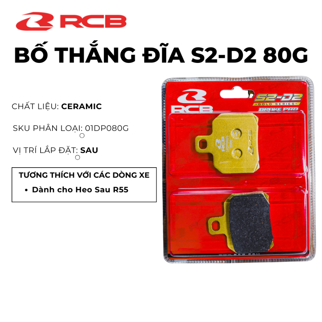 Bố Thắng RCB S2 - D2 Gold Series dành cho heo thắng RCB R1, R55 và Xe LC135/R15/NVX/Y16R