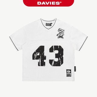 Áo thun Jersey HipHop cổ V DAVIES hoạ tiết hình in số phối logo thêu cách điệu chất thun lưới 43 Crew Tee | D-T34