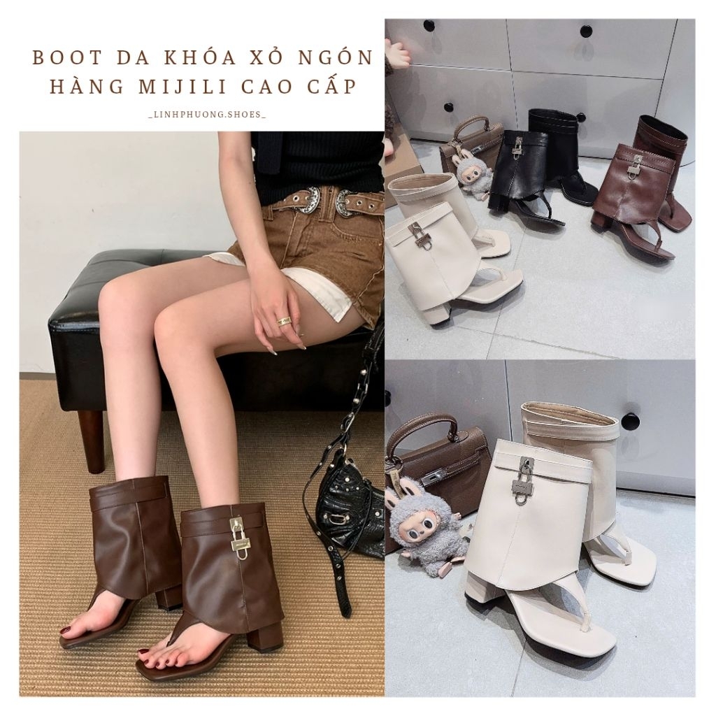 [‼️GIÁ XẢ BỎ MẪU] Boot da khóa xỏ ngón brand MIJILI gót trụ hàng cao cấp fullbox