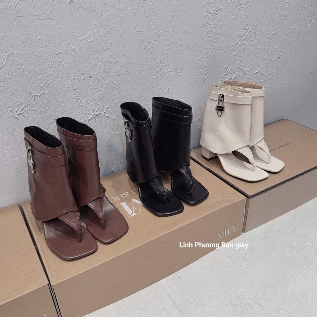 [‼️GIÁ XẢ BỎ MẪU] Boot da khóa xỏ ngón brand MIJILI gót trụ hàng cao cấp fullbox