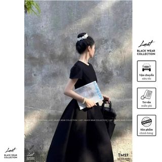 Đầm nữ đen xòe phong cách cổ điển LUST Váy nữ thiết kế thanh lịch chất liệu dày dặn tôn dáng TM27
