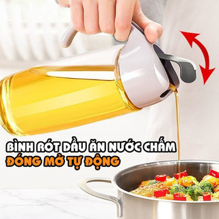 AMZO_BÌNH ĐỰNG DẦU ĂN, NƯỚC MẮM BẰNG THỦY TINH NẮP HỢP KIM ĐÓNG MỞ TỰ ĐỘNG AN TOÀN SỨC KHỎE 630ML