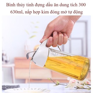 AMZO_BÌNH ĐỰNG DẦU ĂN, NƯỚC MẮM BẰNG THỦY TINH NẮP HỢP KIM ĐÓNG MỞ TỰ ĐỘNG AN TOÀN SỨC KHỎE 630ML
