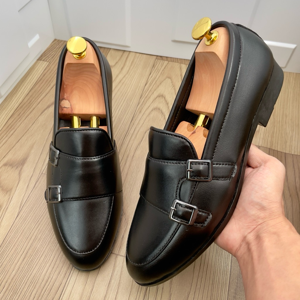 Giày nam DAVINCIA kiểu dáng MonkStrap 4 khóa , giầy da chú rể trẻ trung đế cao su có khâu đế chống trơn trượt G66