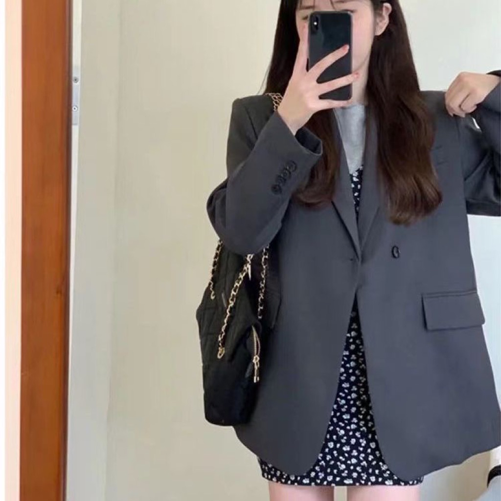 [ẢNH THẬT+VIDEO]-Áo khoác blazer dáng rộng basic – màu xám / đen (Size S – XL)