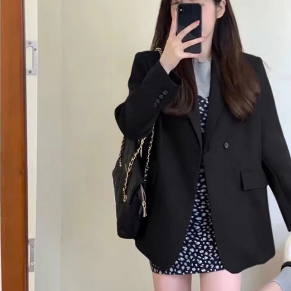 [ẢNH THẬT+VIDEO]-Áo khoác blazer dáng rộng basic – màu xám / đen (Size S – XL)