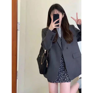 -Áo khoác blazer dáng rộng basic – màu xám / đen (Size S – XL)