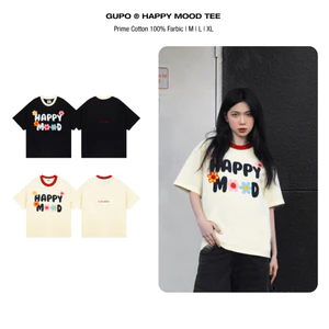 Áo Thun Boxy Thêu Hoa HAPPY MOOD Form Rộng GUPO Unisex Local Brand Nam Nữ - HPF01