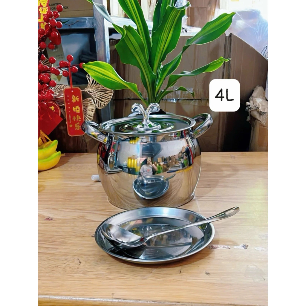 Hũ Inox 304 Tròn Đa Năng Không Gỉ Có Nắp Đậy Size 1 - 4 Lít, Âu Inox Có Tay Cầm Đựng Thức Ăn, Tích Trữ Dầu Mỡ Đa Năng