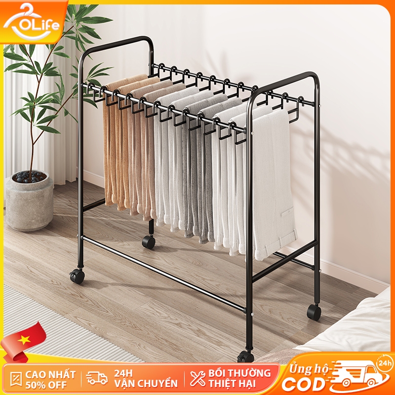 𝐎𝐥𝐢𝐟𝐞 Giàn phơi quần áo có thể điều chỉnh Kệ treo quần Có bánh xe Kệ treo quần tích hợp Móc treo quần có kẹp
