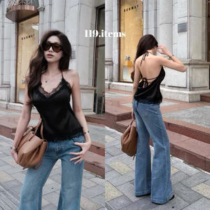 Áo Lụa Cổ Yếm Phối Ren, Lưng Cổ Đổ Cột Dây 119.items (mặc 2 kiểu)