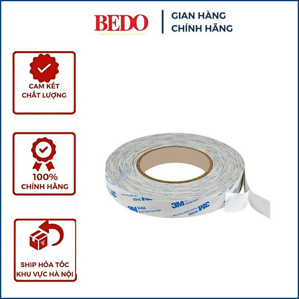 Băng dính 3M 9448A BEDO siêu dính - Băng keo hai mặt chuyên dụng dán biển bảng, trang trí nhà cửa đa năng