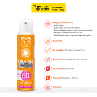 Nhũ Tương Chống Nắng Chịu Nước Dạng Xịt SPF50 Eva Sun 120ml Dành Cho Da Nhạy Cảm EUPC STORE