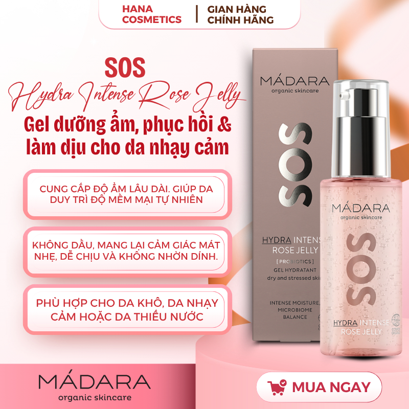 [HÀNG CÔNG TY] Gel dưỡng ẩm, phục hồi & làm dịu da nhạy cảm Mádara SOS Hydra Intense Rose Jelly 75ml