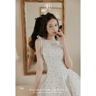 Đầm Nơ Xoè Tiểu Thư LA ROSA Đầm 2 Dây Hoạ Tiết Nơ Nhí Trẻ Trung, Tôn Dáng Mặc Đi Chơi, Đám Cưới T88-SX