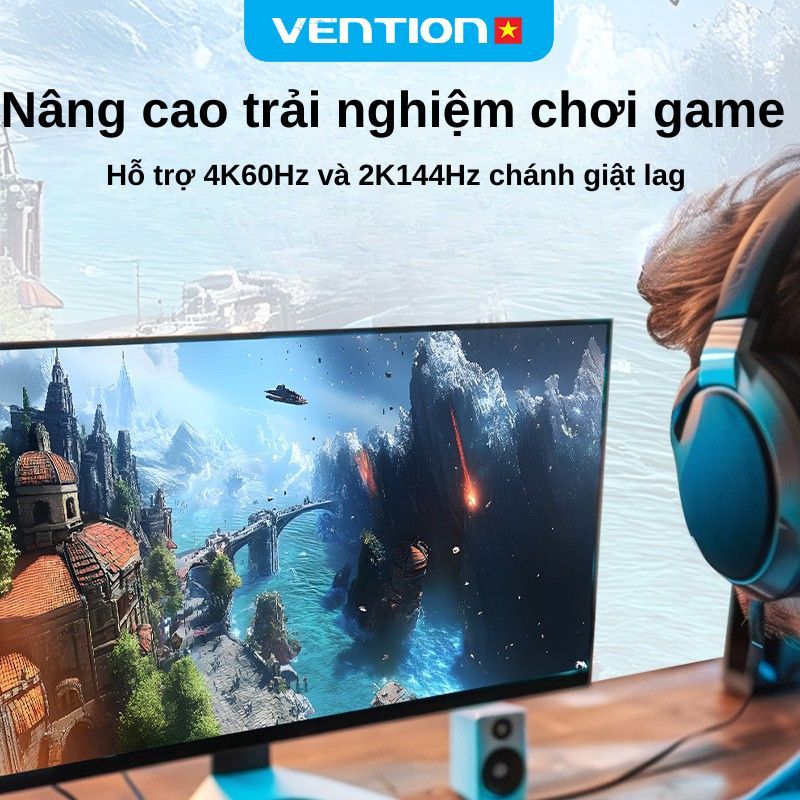 Cáp USB-C Sang DisplayPort Vention - Chất Lượng Hình Ảnh 4K 60Hz, 2K 144Hz, Có Audio, Vỏ ABS Bền Dùng Cho Laptop Tivi