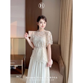 Set Áo Ren Hoa Phối Chân Váy Tơ Tiểu Thư LA ROSA Set Công Sở, Dự Tiệc, Dạo Phố Tôn Dáng S871