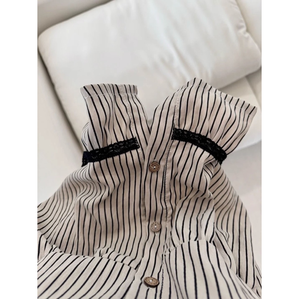 Bộ đồ ngủ nữ 2 dây kẻ sọc phối ren – chất cotton mát, dáng dễ thương (Size M–2XL)