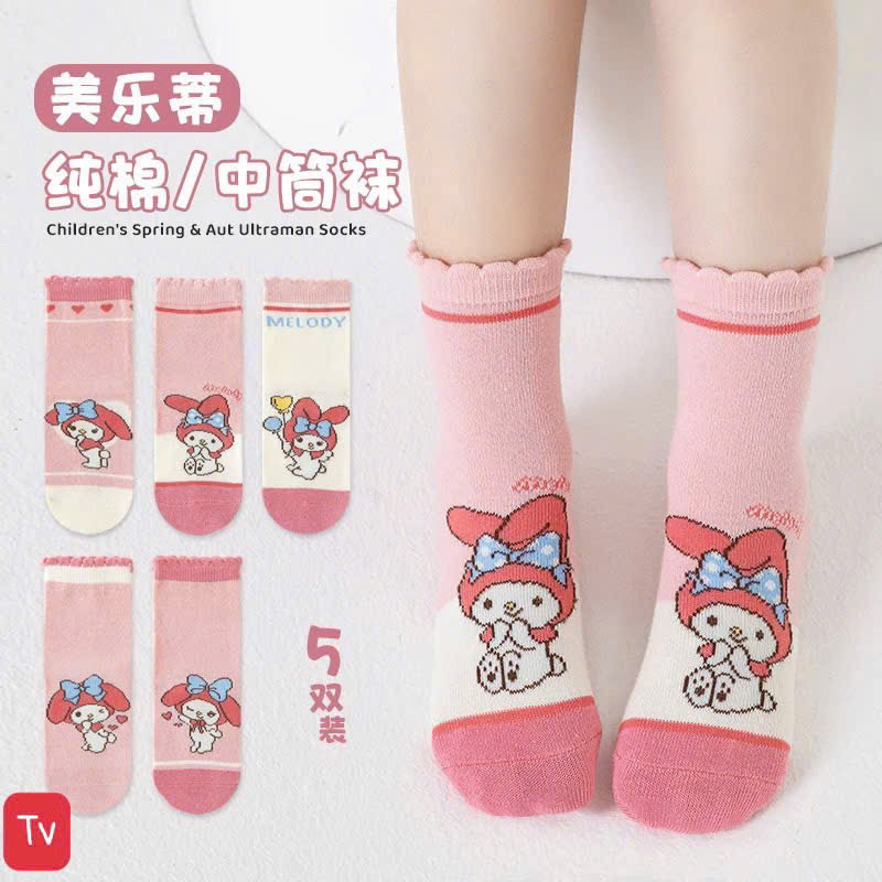 Set 5 đôi tất cotton Kuromi và MELODY sợi bông mềm mại thoáng khi khử mùi siêu dễ thương [FREESHIP]