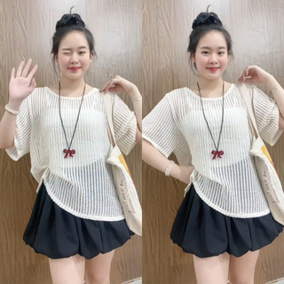 Áo Thun Lưới Form Rộng Tay Ngắn Cổ Tròn Cá Tính Cho Chubby Đi Biển 50-92kg A318