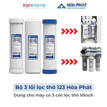 (Tặng gông)Bộ 3 lõi lọc thô 123 Hòa Phát dùng cho máy lọc nước RO gia đình lắp 3 cốc 10inch, Lõi lọc Hòa Phát Chính Hãng