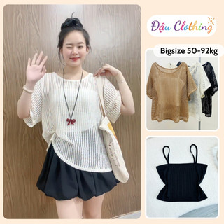 SET 2 Món Bigsize Nữ Áo Thun Lưới Form Rộng Tay Ngắn Kèm Áo Dây Sành Điệu Cho Chubby A318+G118