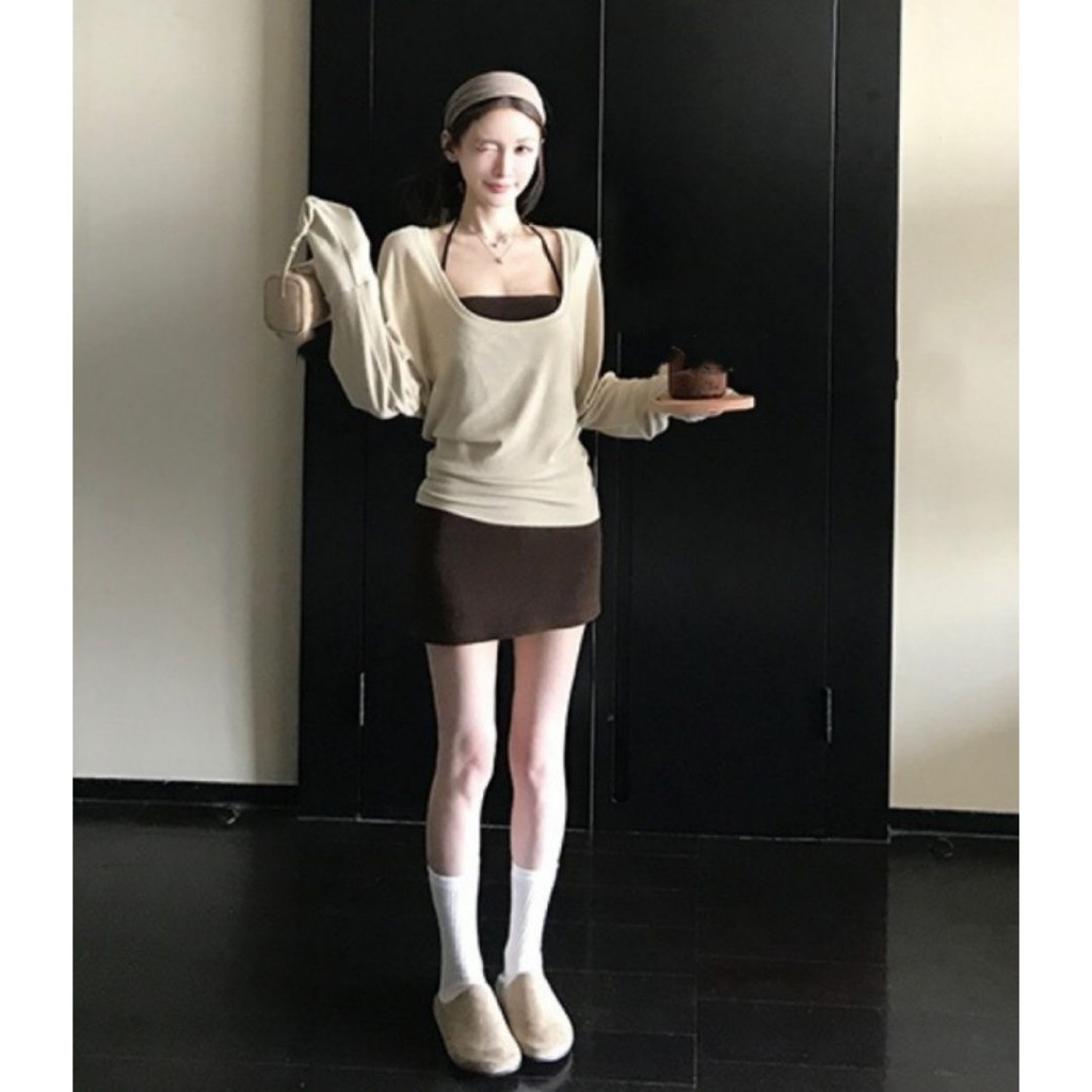 Set 3 món ôm body hack dáng siu đỉnh màu nâu be sang xịn - full size