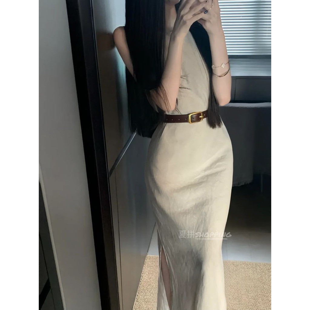 [ẢNH THẬT]-Lấy lên 1 size-Váy dài trơn basic kèm đai tôn dáng – form chuẩn thanh lịch, sang chảnh nhẹ nhàng. Size S->XL