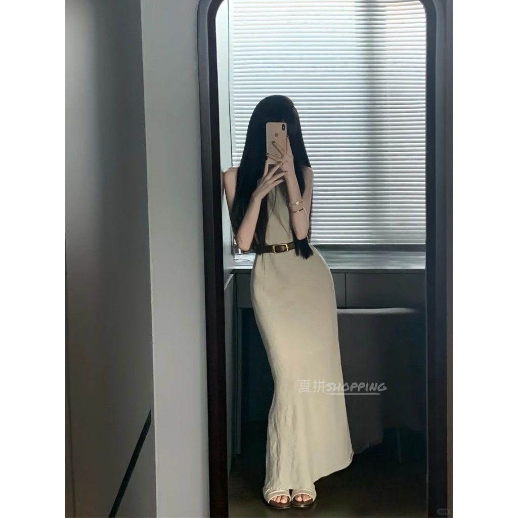 [ẢNH THẬT]-Lấy lên 1 size-Váy dài trơn basic kèm đai tôn dáng – form chuẩn thanh lịch, sang chảnh nhẹ nhàng. Size S->XL