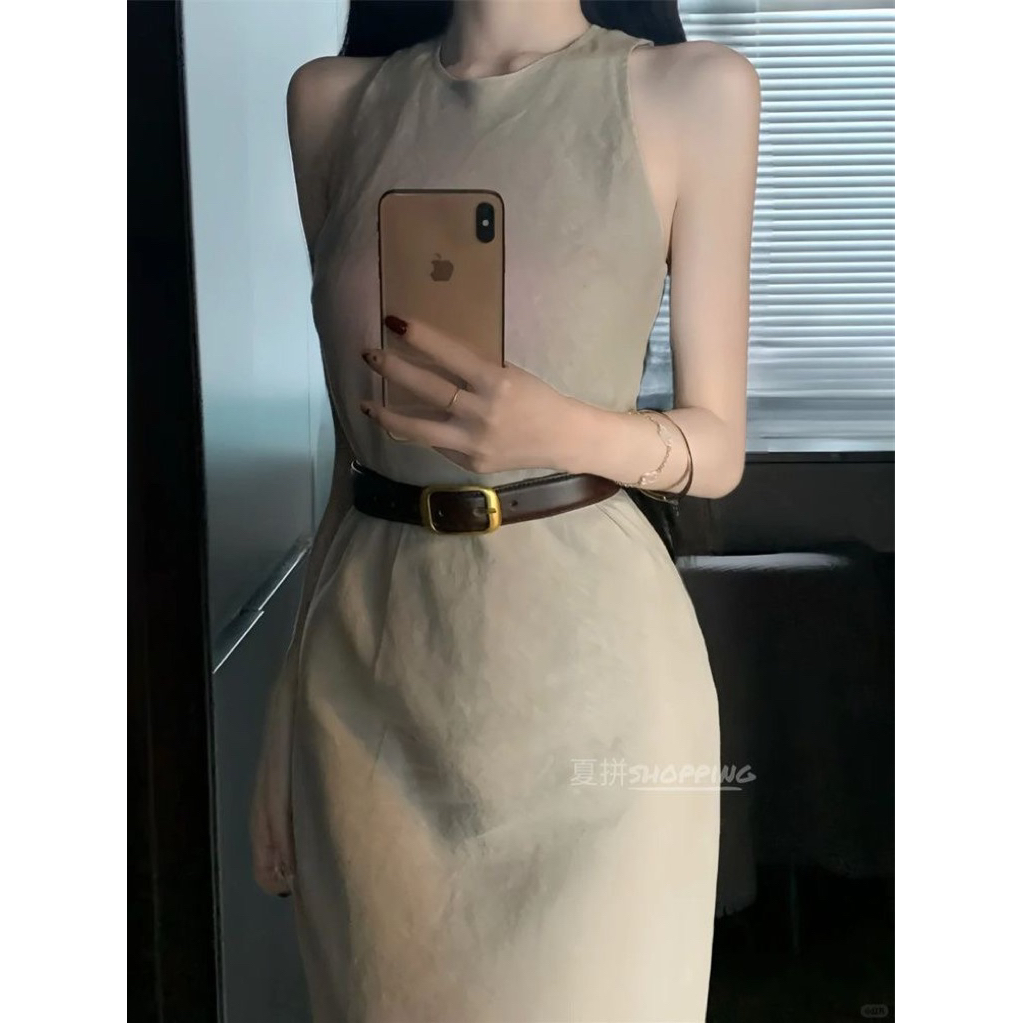 [ẢNH THẬT]-Lấy lên 1 size-Váy dài trơn basic kèm đai tôn dáng – form chuẩn thanh lịch, sang chảnh nhẹ nhàng. Size S->XL