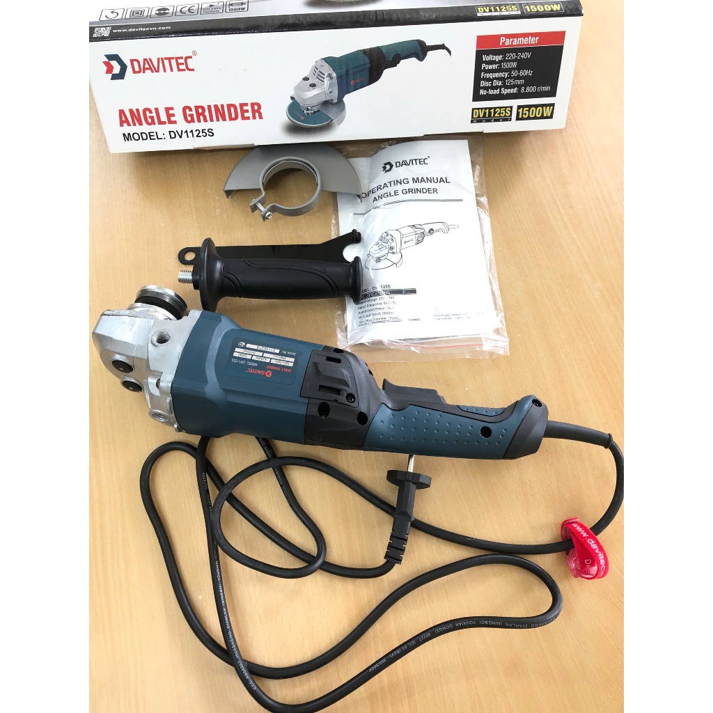 Máy mài góc dùng đĩa đường kính 125mm công suất 1500W, motor dây đồng, trọng lượng 3,9kg, công tắc bóp