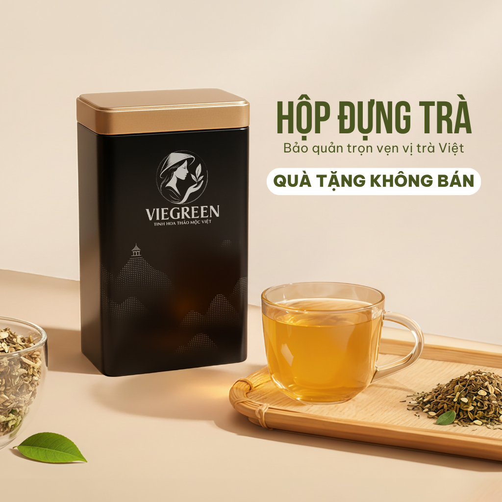 [QUÀ TẶNG - KHÔNG BÁN] Hộp Đựng Trà Hình Chữ Nhật Chất Liệu Thiếc + Gắp Gỗ