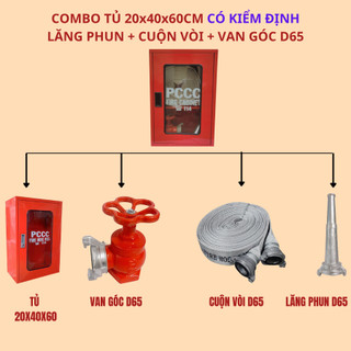 {CÓ KIỂM ĐỊNH}Combo 4 món kết hợp gồm tủ CC 200x400x600+lăng phun+cuộn vòi+van góc tưới nước PCCC