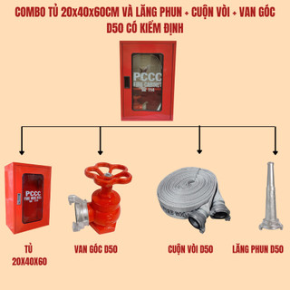 {CÓ KIỂM ĐỊNH}Combo 4 món kết hợp gồm tủ CC 200x400x600+lăng phun+cuộn vòi+van góc tưới nước PCCC