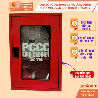 {CÓ KIỂM ĐỊNH}Combo 4 món kết hợp gồm tủ CC 200x400x600+lăng phun+cuộn vòi+van góc tưới nước PCCC