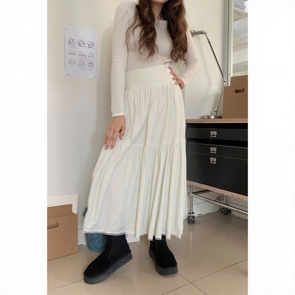 (BomoHouse) Chân váy lụa maxi tầng 2 lớp W@reHouse* bigsize.
