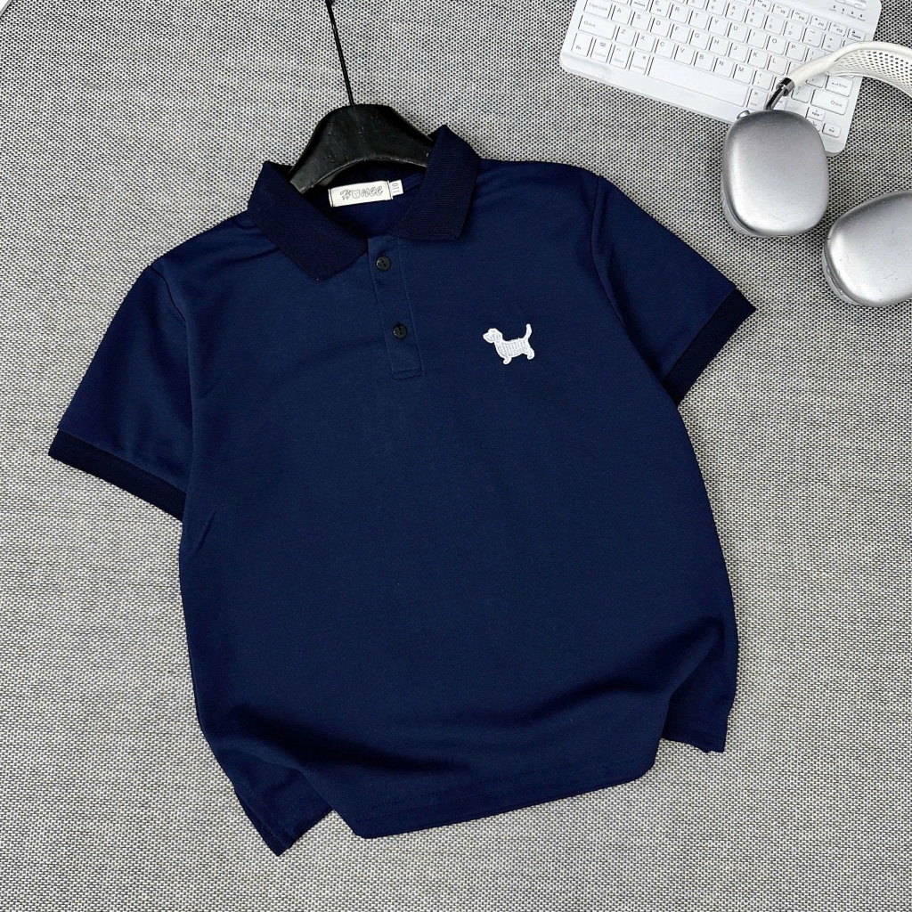 Áo Polo cộc tay cho bé trai, chất cotton cá sấu thêu hình CÚN YÊU, size từ 20-65kg